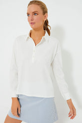White Long Sleeve Performance Cotton Harrison Polo